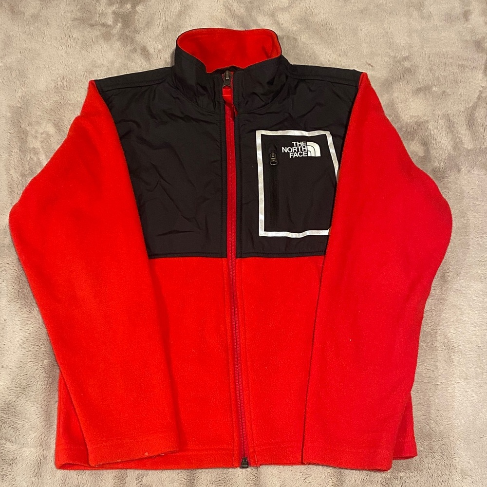 The North Face Red & Black Zip-Up Fleece Jacket Boys Size S